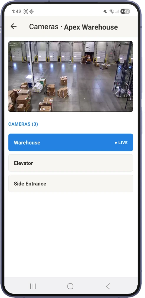 Live camera view on a site